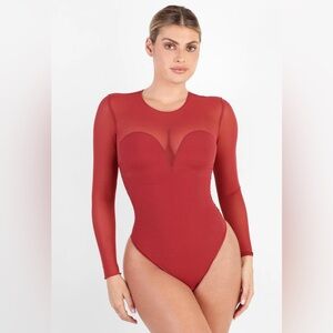 Popilush red Sleeve Tummy Control Bodysuit size small